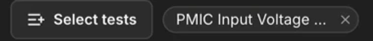 The Select tests button beside a queue chip naming a queued workflow, with a small cross for removing it.