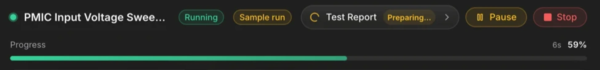 The Executor run bar with a Running badge and a progress bar.