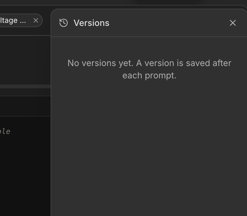 The revision history panel open over the artifact pane, listing saved revisions newest first with their timestamps.