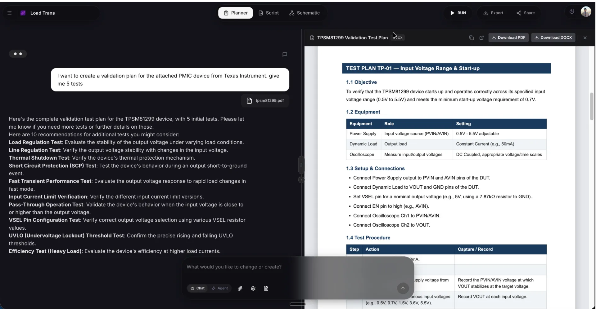 TestFlow AI Test Planner generating structured test plans